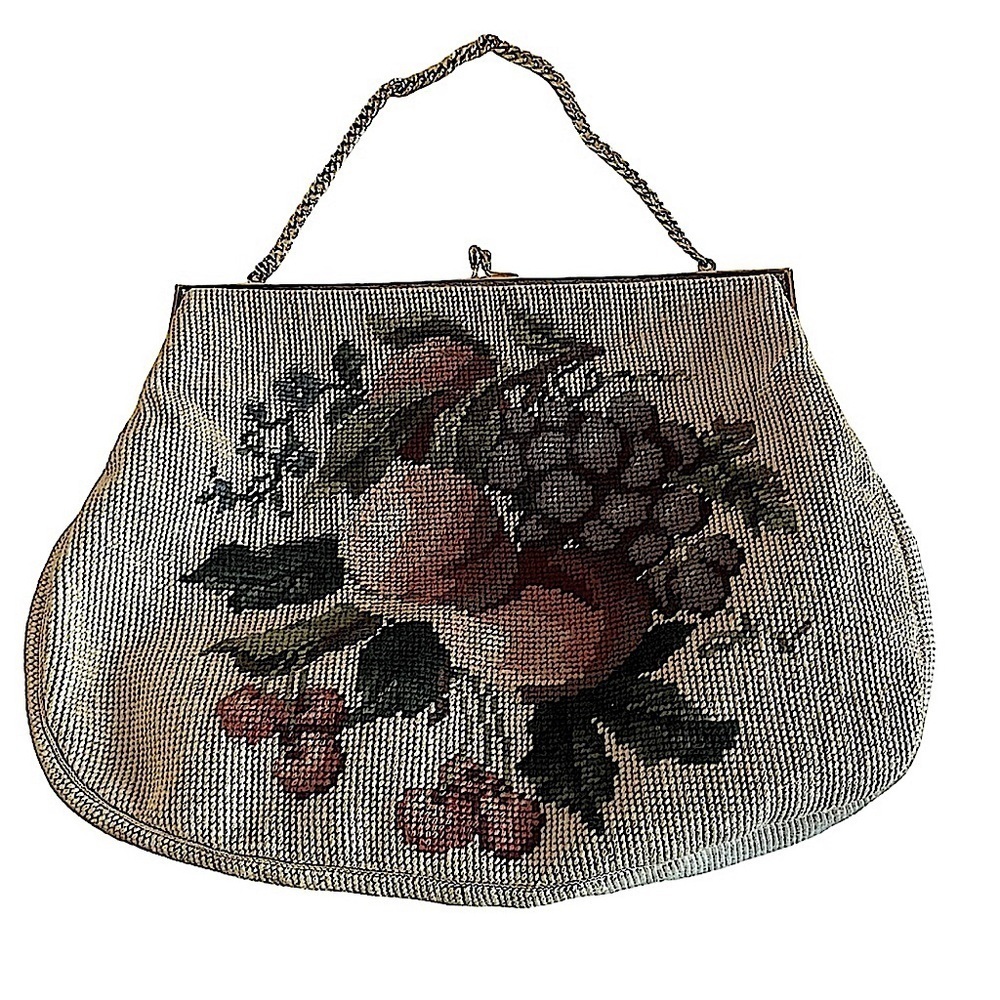 Vintage MCM Christine Custom Bags Needlepoint
Chain Handle Bag Fruit Motif